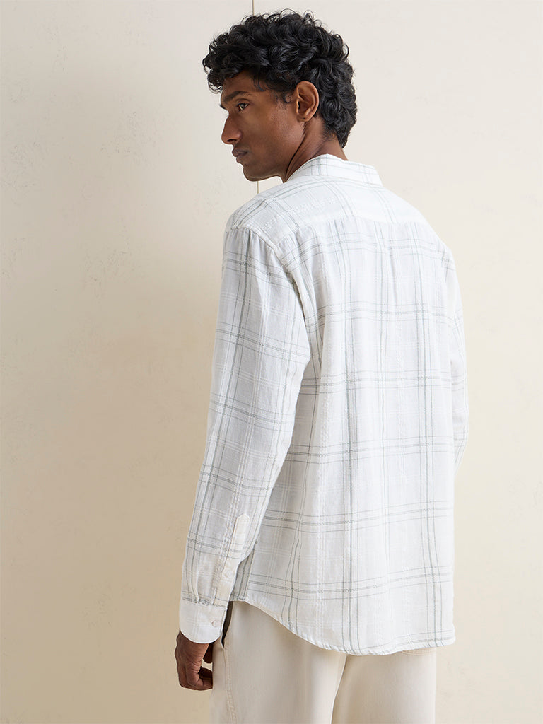 WES Casuals Sage Checkered Relaxed-Fit Cotton-Blend Shirt