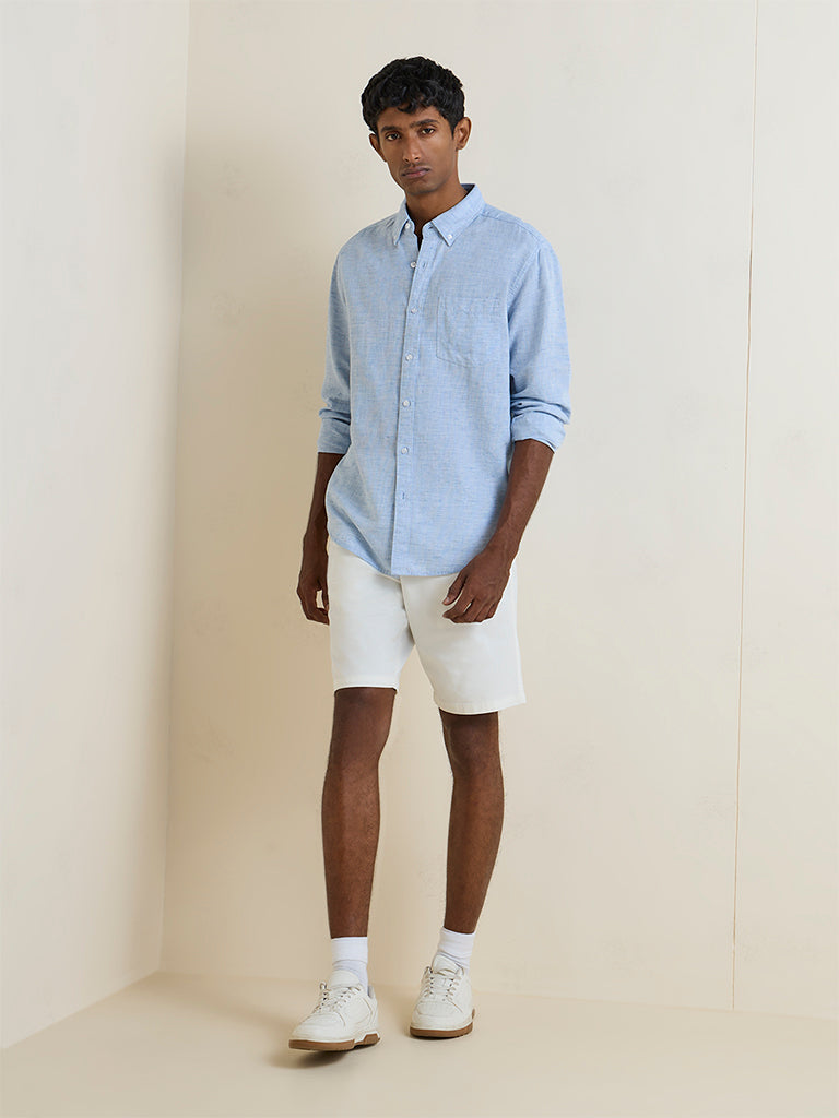WES Casuals Light Blue Relaxed-Fit Cotton-Blend Shirt