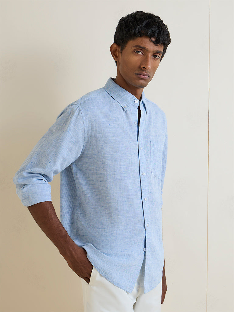 WES Casuals Light Blue Relaxed-Fit Cotton-Blend Shirt