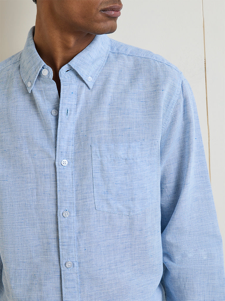 WES Casuals Light Blue Relaxed-Fit Cotton-Blend Shirt