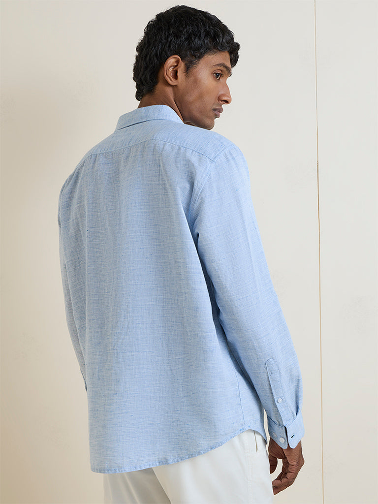 WES Casuals Light Blue Relaxed-Fit Cotton-Blend Shirt