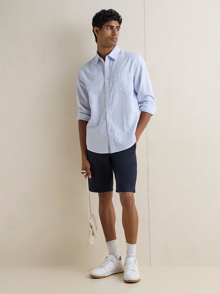 WES Casuals Light Blue Striped Relaxed-Fit Cotton Shirt