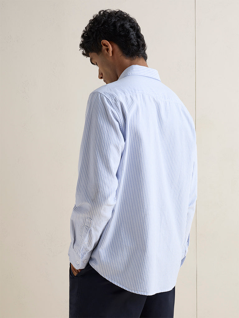 WES Casuals Light Blue Striped Relaxed-Fit Cotton Shirt