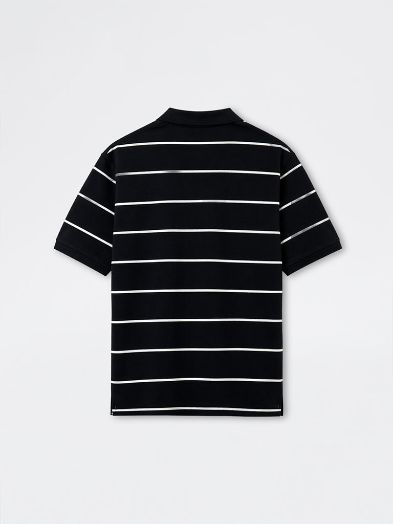 WES Casuals Navy Striped Relaxed-Fit Cotton Polo T-Shirt