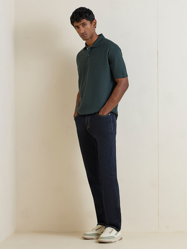 WES Casuals Dark Green Relaxed-Fit Polo T-Shirt