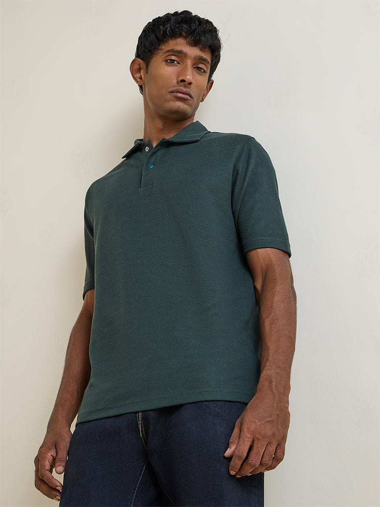 WES Casuals Dark Green Relaxed-Fit Polo T-Shirt
