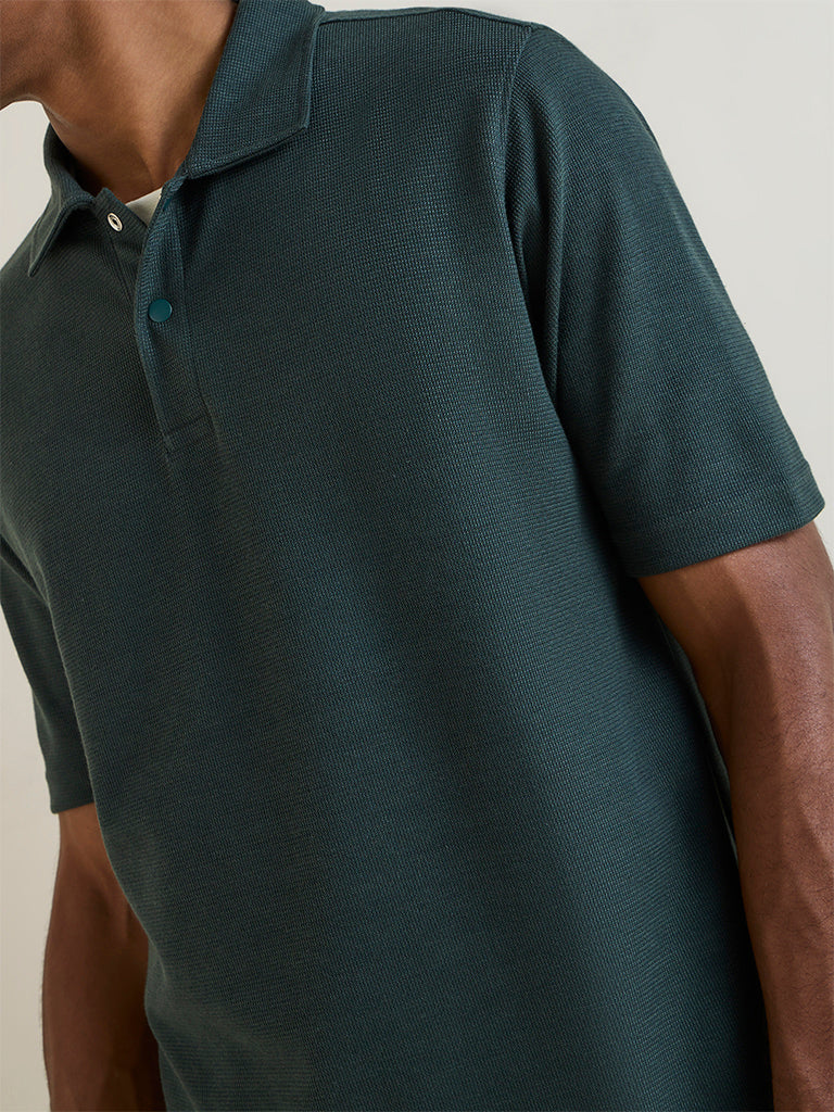 WES Casuals Dark Green Relaxed-Fit Polo T-Shirt