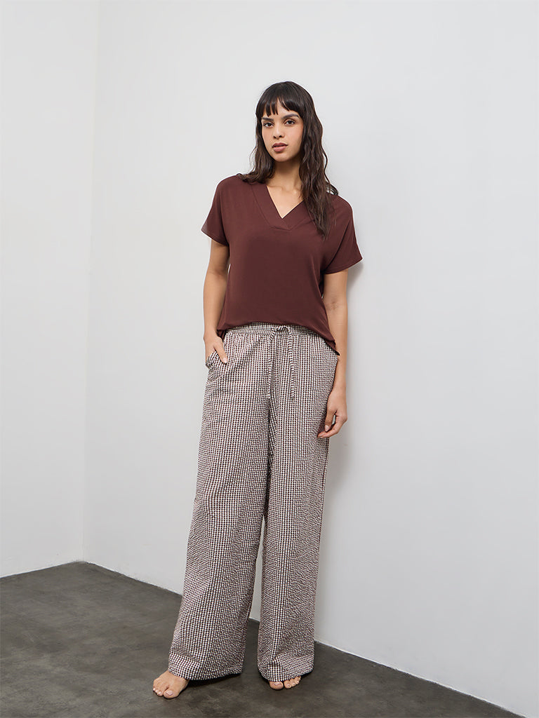 Wunderlove Dark Brown V-Neck Top