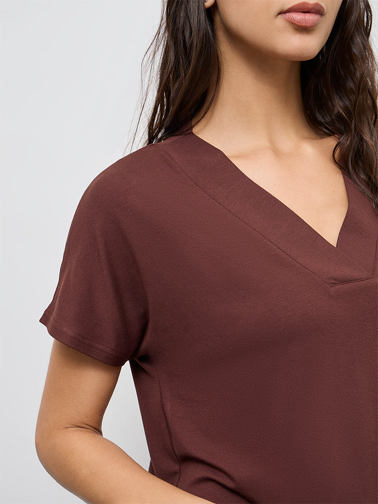 Wunderlove Dark Brown V-Neck Top