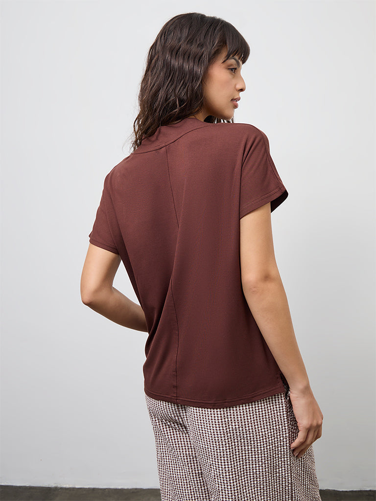 Wunderlove Dark Brown V-Neck Top