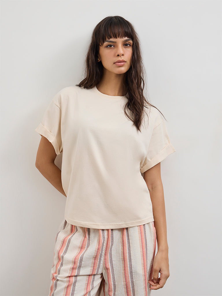 Wunderlove Light Beige Cotton T-Shirt
