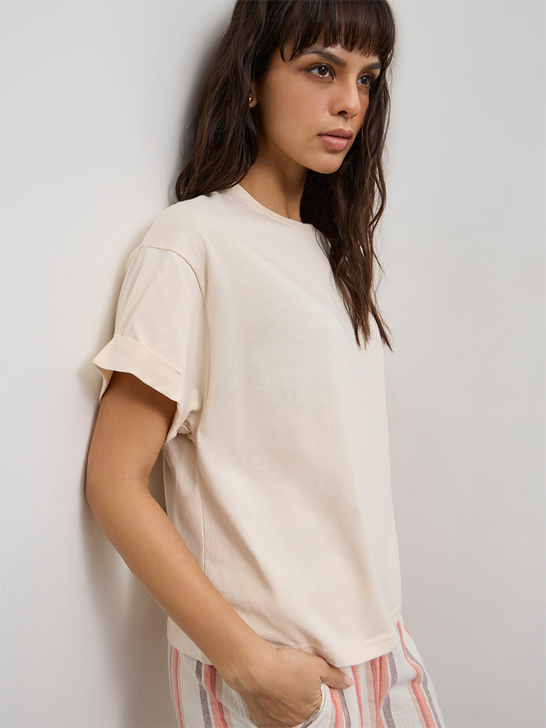Wunderlove Light Beige Cotton T-Shirt