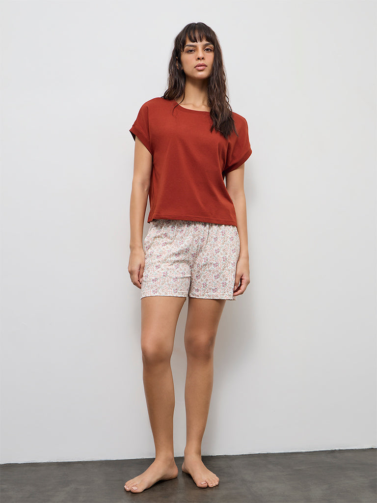 Wunderlove Rust Solid Cotton T-Shirt