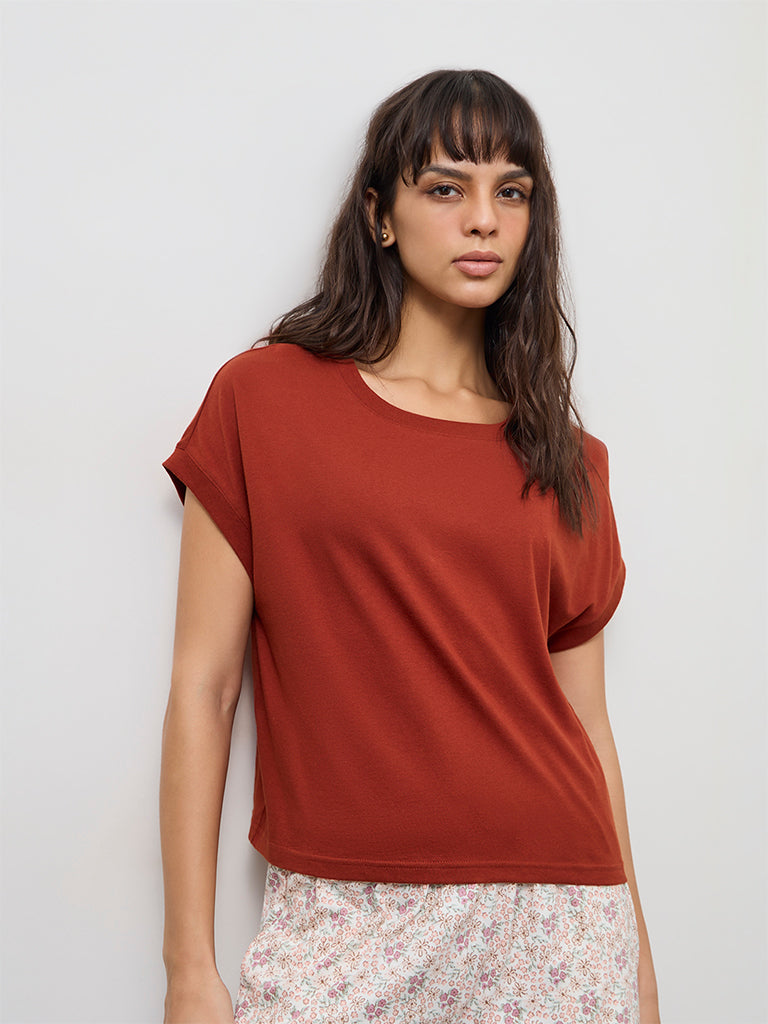 Wunderlove Rust Solid Cotton T-Shirt