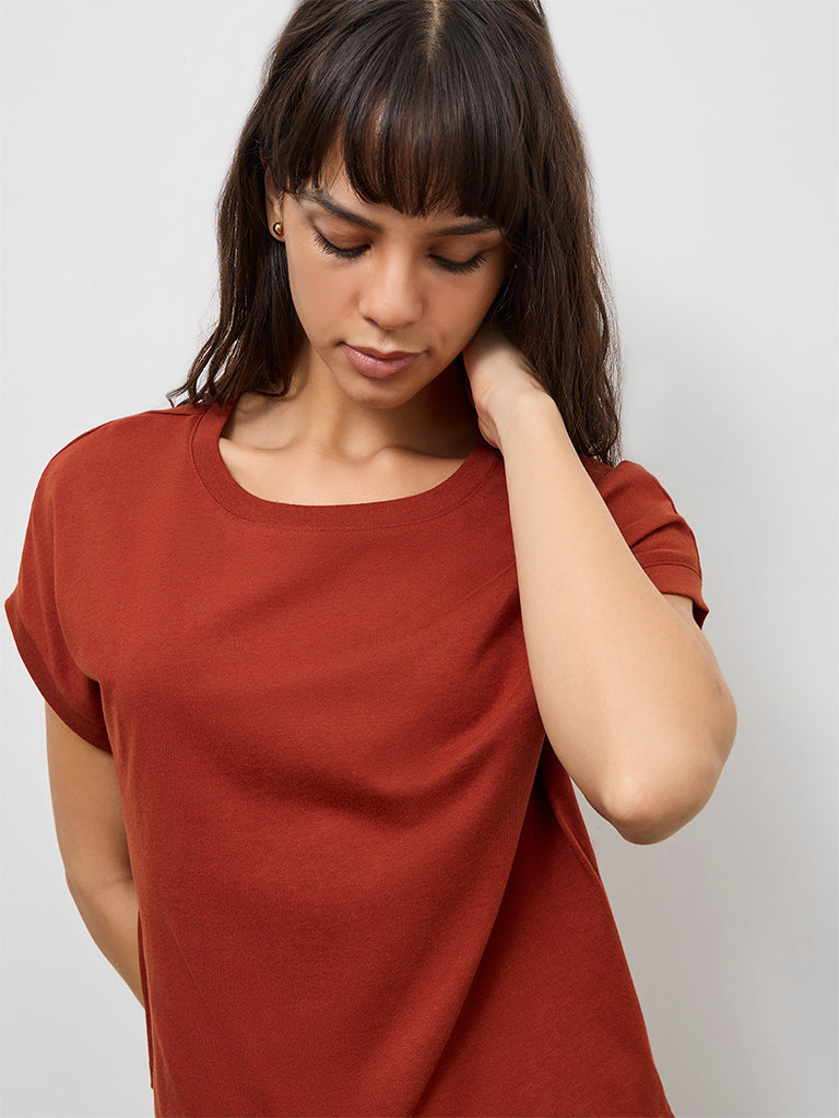 Wunderlove Rust Solid Cotton T-Shirt