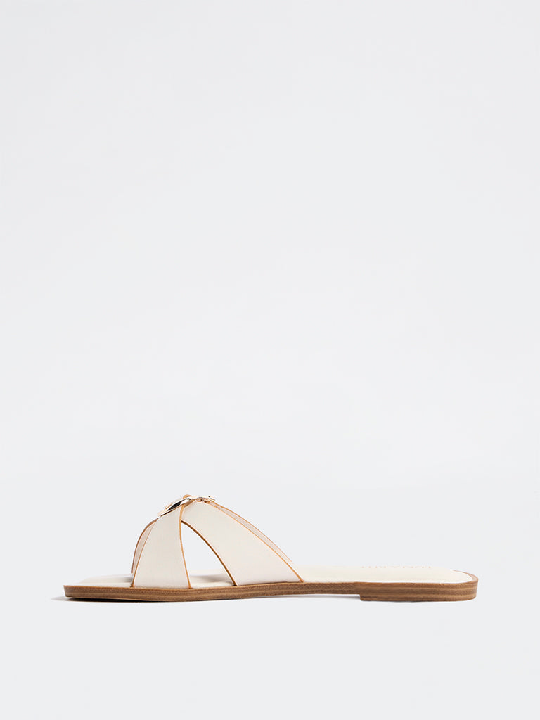 LUNA BLU White Criss-Cross Strap Slides