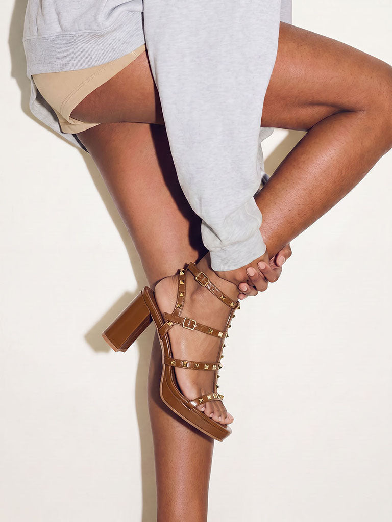 LUNA BLU Tan Gladiator Block Heel Sandals