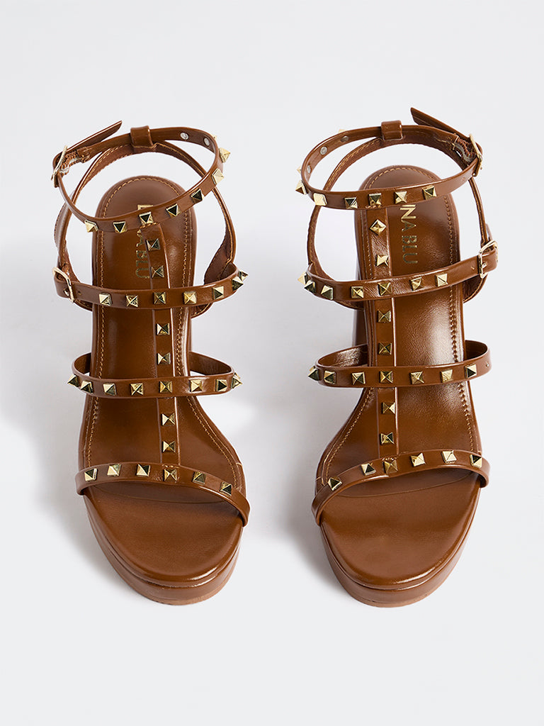 LUNA BLU Tan Gladiator Block Heel Sandals