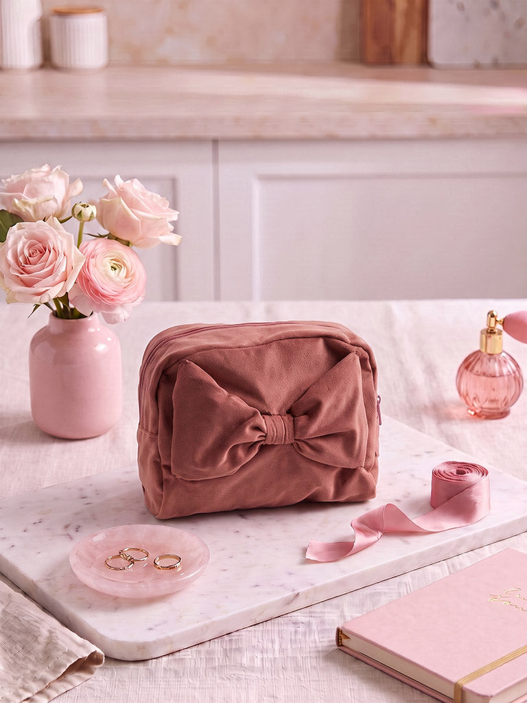 Westside Home Dusty Pink 3D Bow Detail Pouch