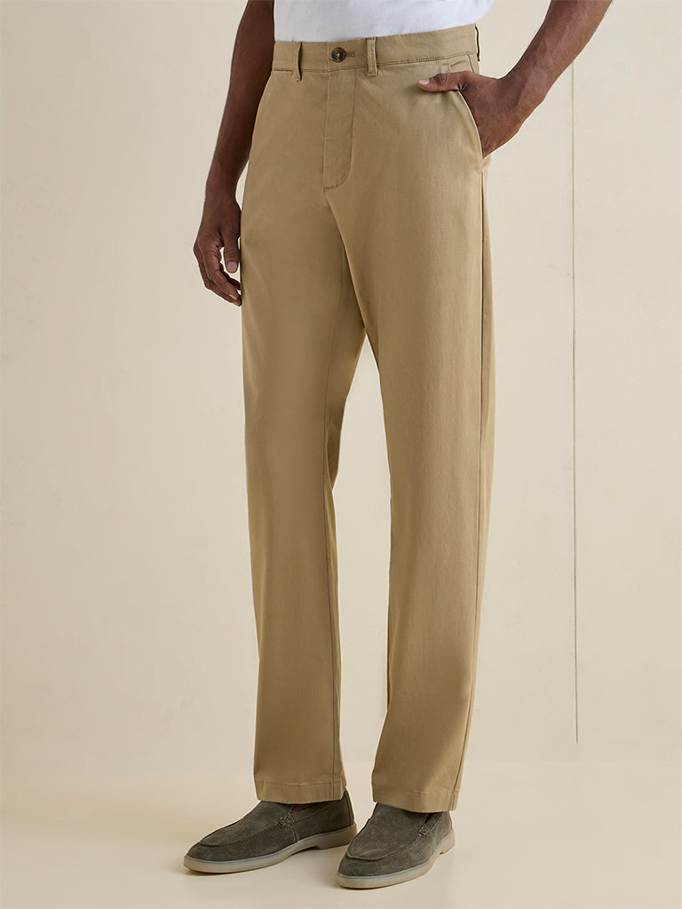 Ascot Beige Relaxed-Fit Mid-Rise Trousers