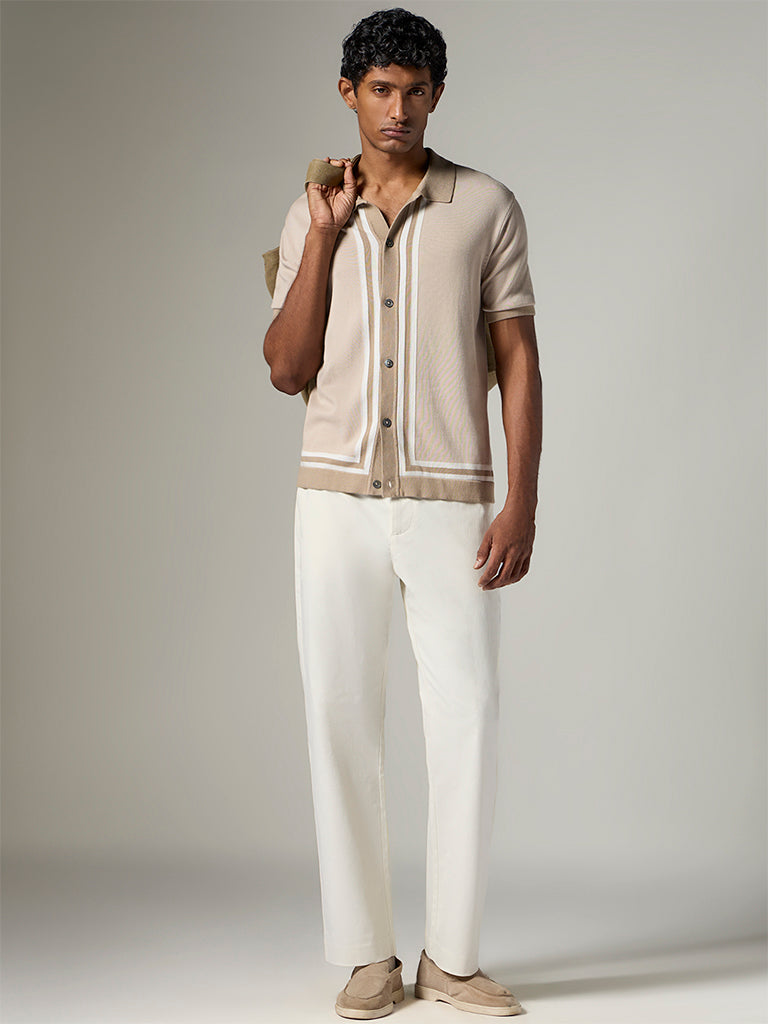 Ascot Off-White Relaxed-Fit Mid-Rise Cotton-Blend Trousers