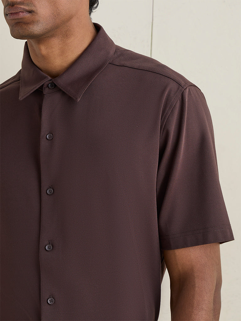 Ascot Brown Solid Relaxed-Fit Shirt