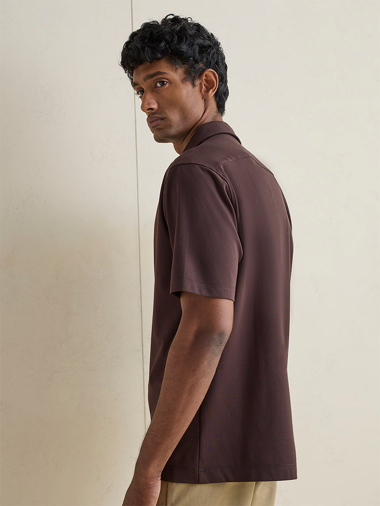 Ascot Brown Solid Relaxed-Fit Shirt