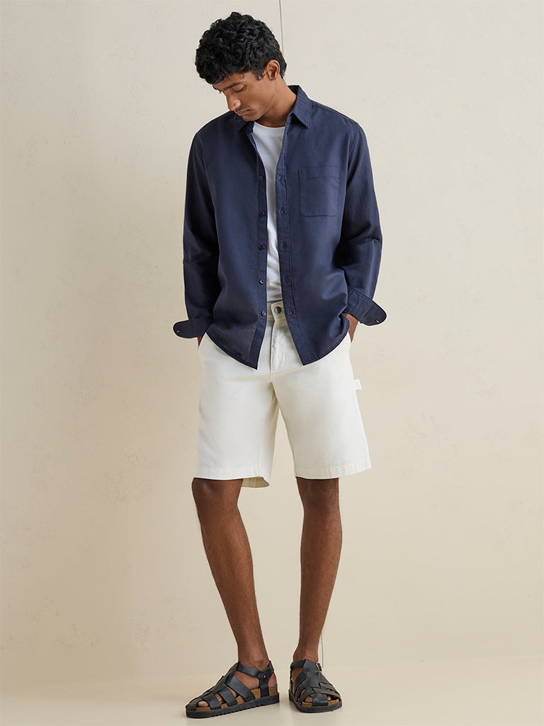 WES Casuals Navy Relaxed-Fit Cotton-Blend Shirt