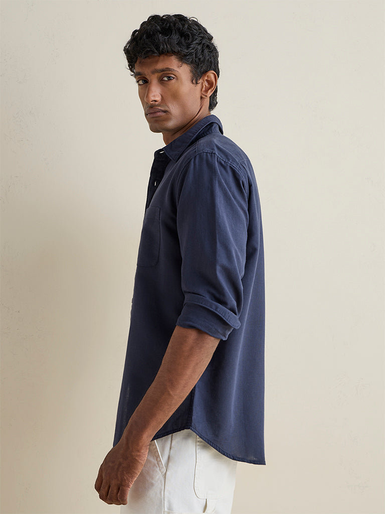 WES Casuals Navy Relaxed-Fit Cotton-Blend Shirt