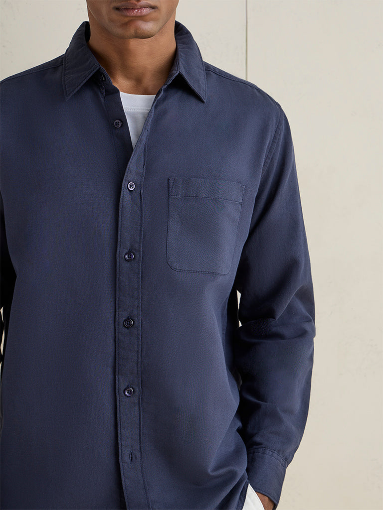 WES Casuals Navy Relaxed-Fit Cotton-Blend Shirt