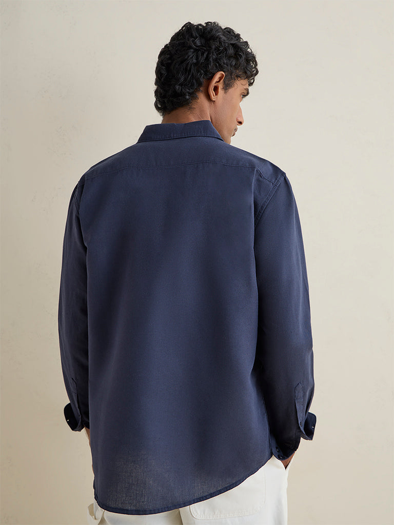 WES Casuals Navy Relaxed-Fit Cotton-Blend Shirt
