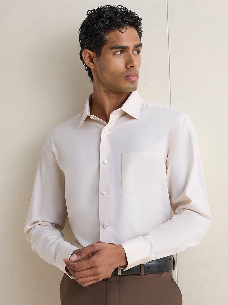 WES Formals Off-White Relaxed-Fit Cotton Shirt
