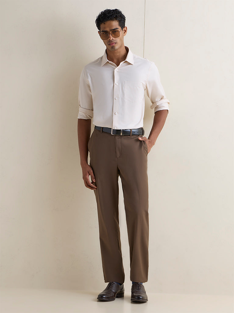 WES Formals Off-White Relaxed-Fit Cotton Shirt