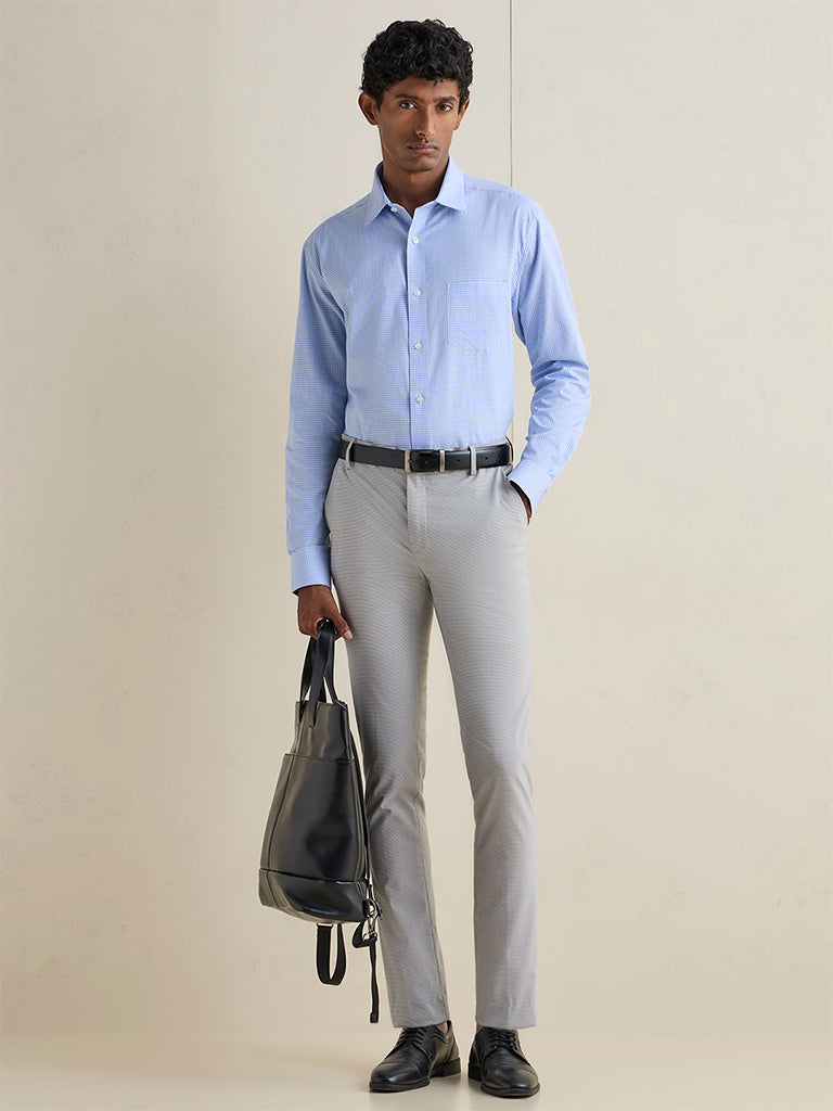 WES Formals Blue Checkered Relaxed-Fit Cotton Shirt