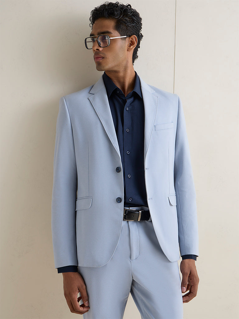 WES Formals Light Blue Slim-Fit Blazer