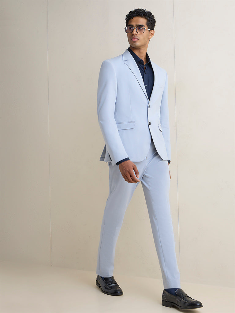 WES Formals Light Blue Slim-Fit Blazer