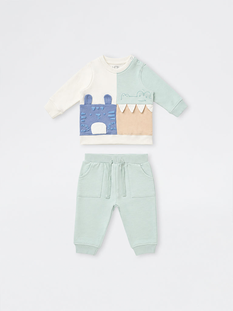 HOP Baby Boys Multicolour Cotton-Blend Sweatshirt and Pants Set