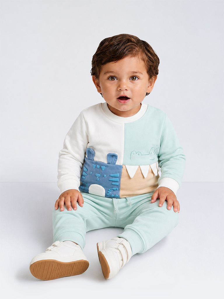 HOP Baby Boys Multicolour Cotton-Blend Sweatshirt and Pants Set