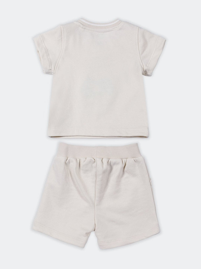 HOP Baby Boys Beige Cotton-Blend T-Shirt and Shorts Set