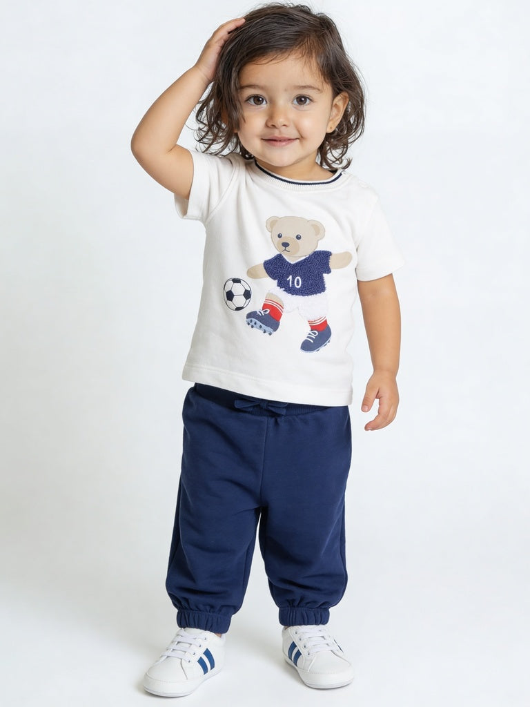HOP Baby Boys White Printed T-Shirt and Jogger Set