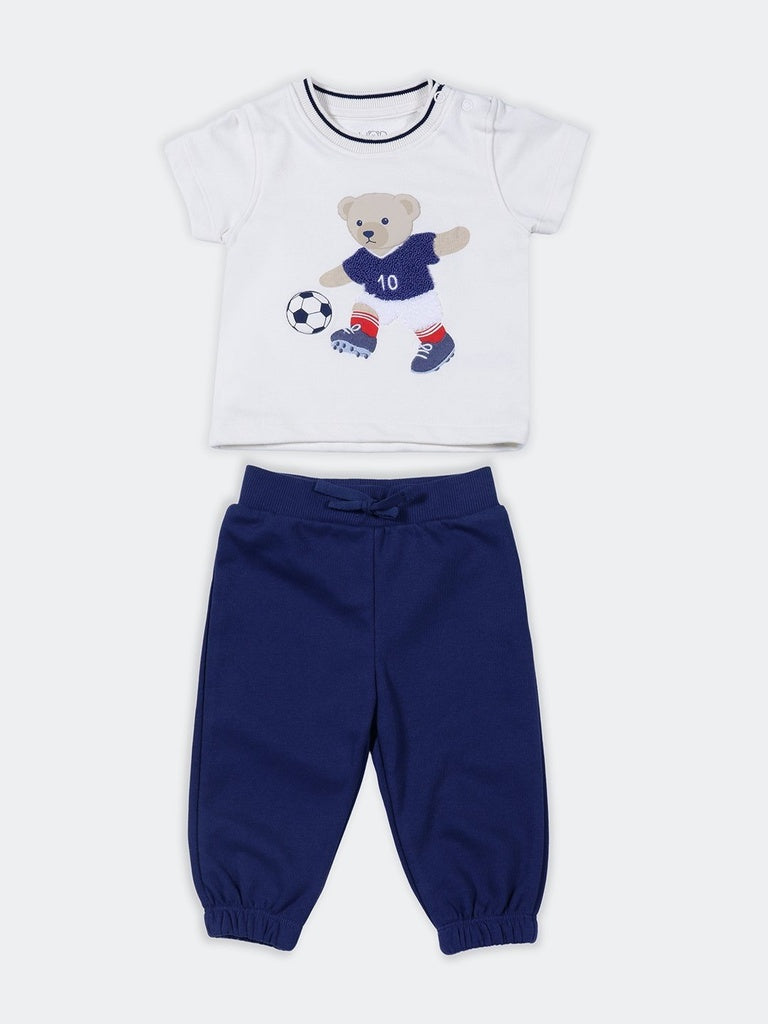 HOP Baby Boys White Printed T-Shirt and Jogger Set