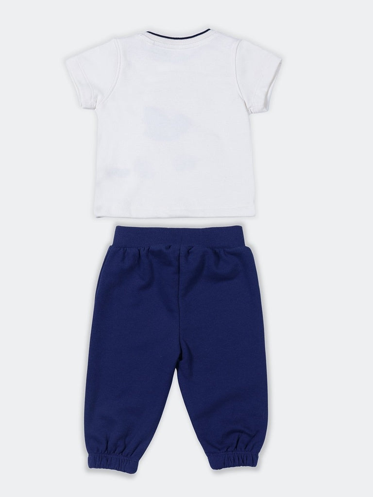 HOP Baby Boys White Printed T-Shirt and Jogger Set