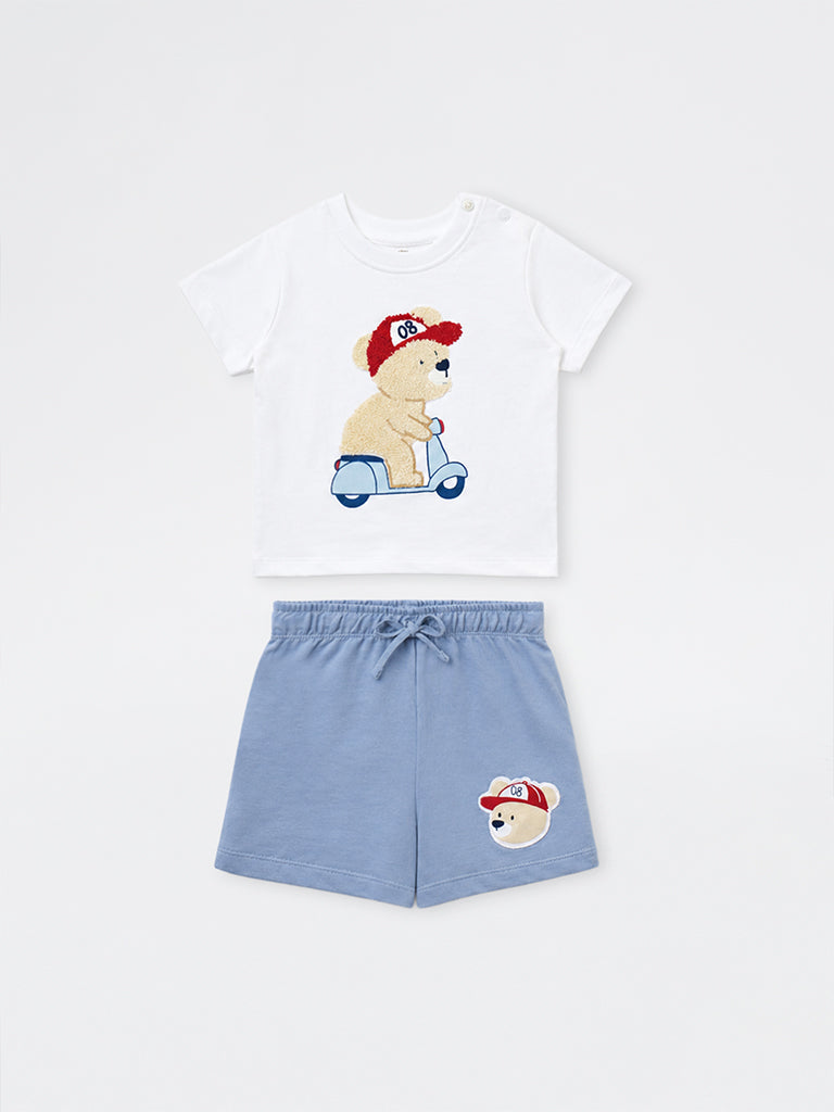 HOP Baby Boys White Cotton T-Shirt and Short Set