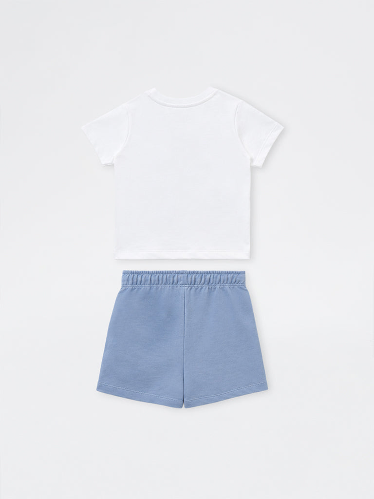 HOP Baby Boys White Cotton T-Shirt and Short Set