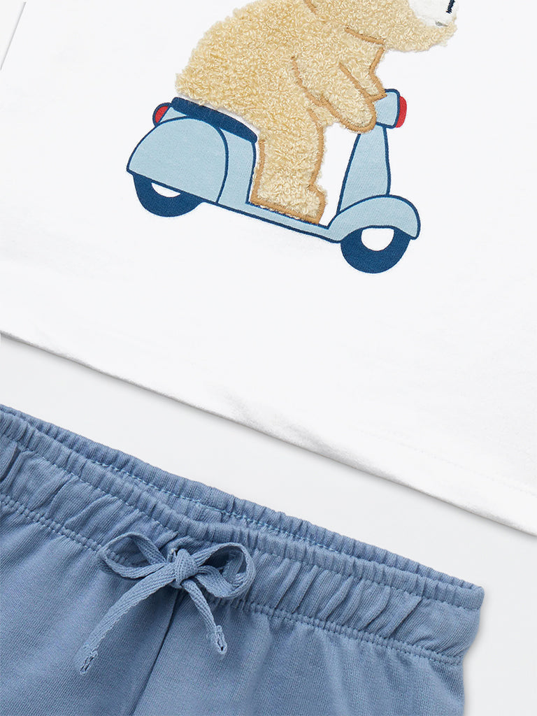 HOP Baby Boys White Cotton T-Shirt and Short Set