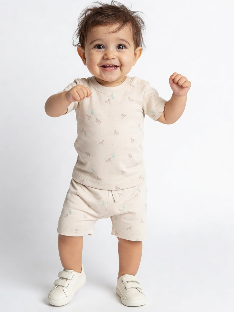 HOP Baby Boys Multicolour Printed Cotton T-Shirt and Shorts Set