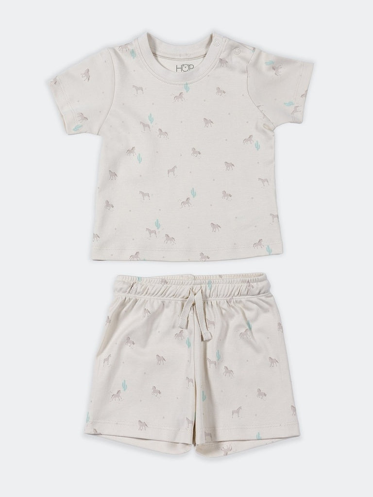 HOP Baby Boys Multicolour Printed Cotton T-Shirt and Shorts Set