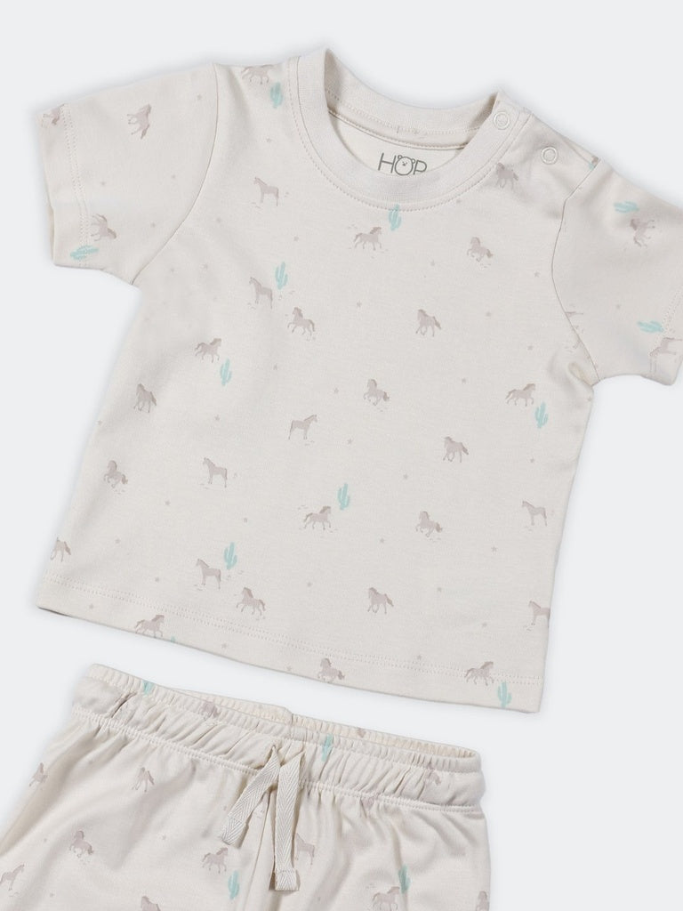 HOP Baby Boys Multicolour Printed Cotton T-Shirt and Shorts Set