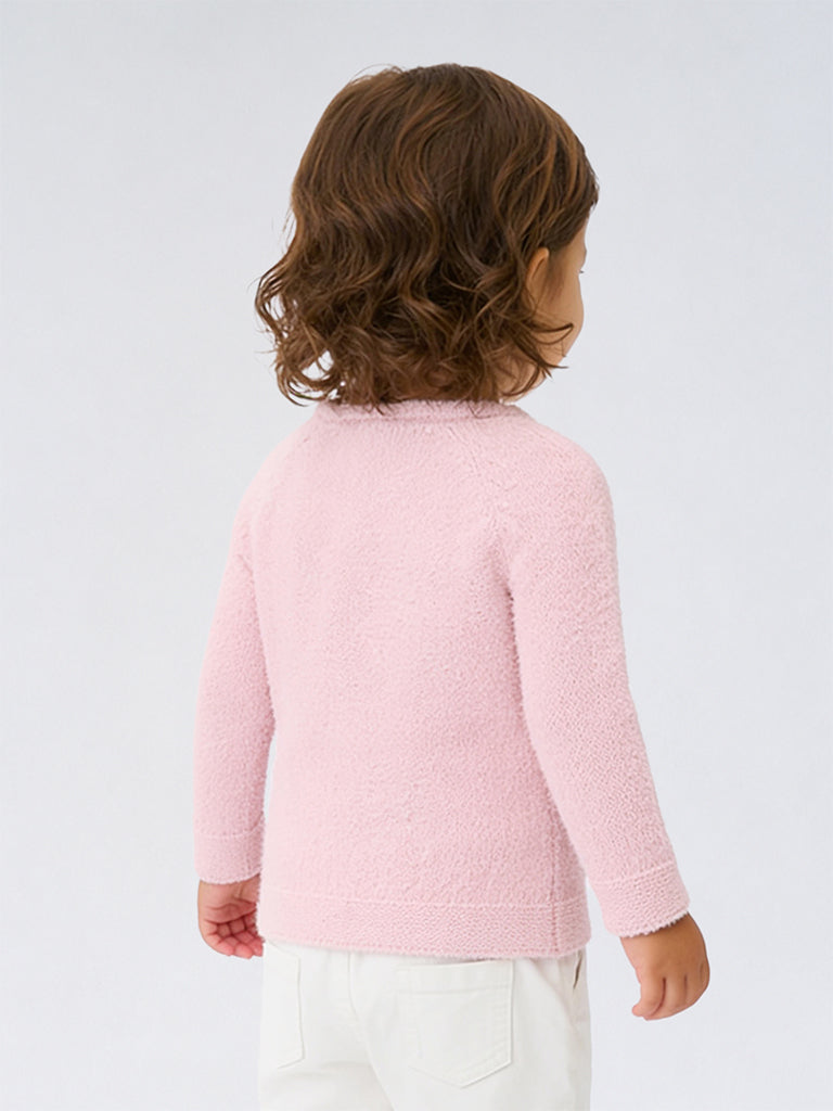 HOP Baby Girls Pink Floral Embroidered Cotton-Blend Cardigan