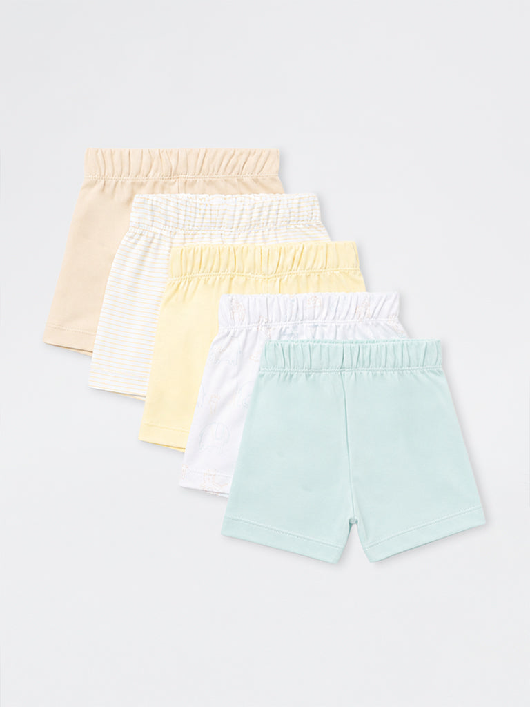 HOP Baby Boys Multicolour Printed High-Rise Cotton Shorts - Pack of 5